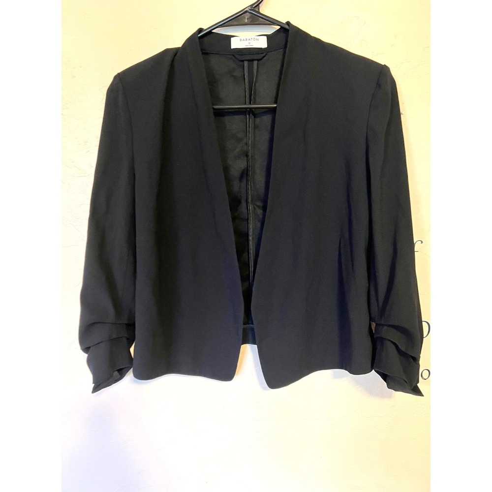 Babaton Aritzia Blazer Black Ruched 3/4 Sleeve Open Front Jacket 0 office work